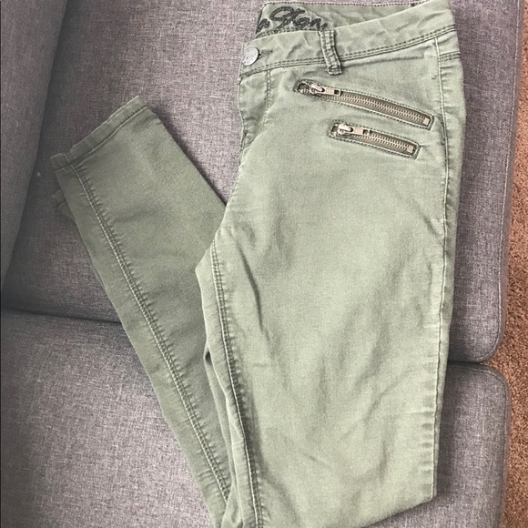 Vanilla Star Denim - Army Green Jeans with 3 Faux Zippers Vanilla Star